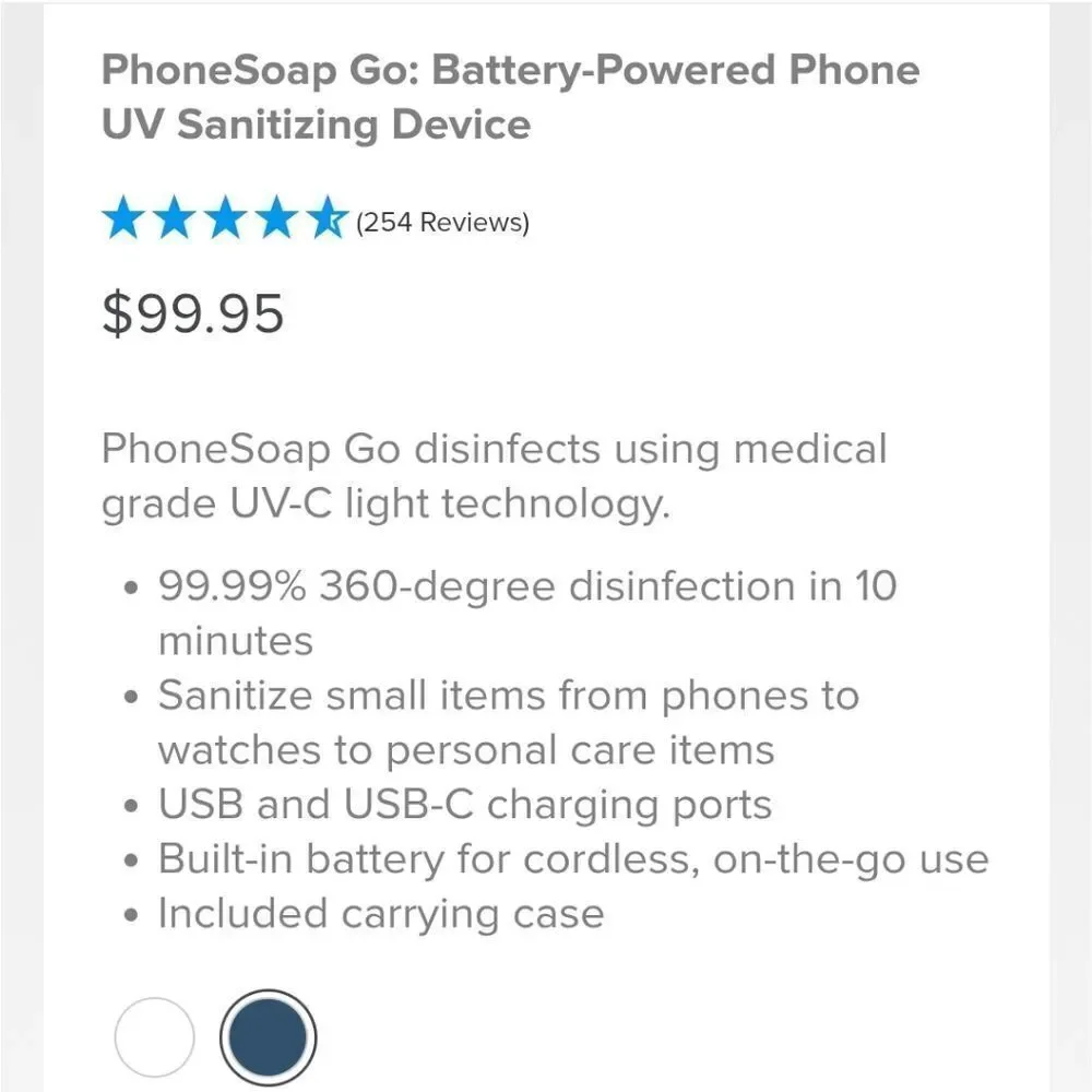 Phone Soap Go Ultraviolet Phone Sanitizer Blue Indigo Keys Wallets
